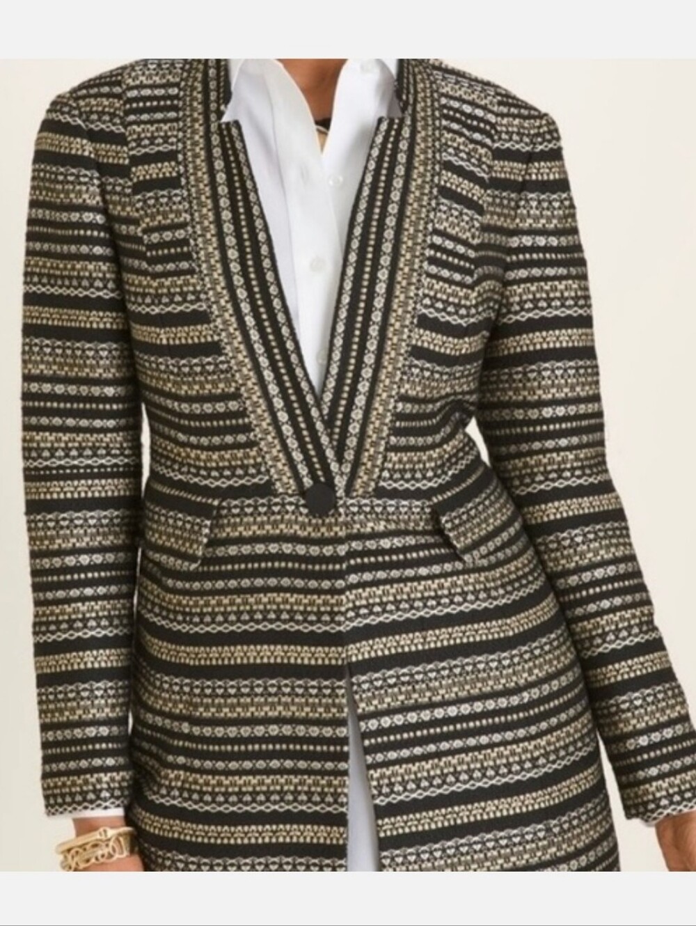 NWT Chico's Black And Gold Striped Blazer Jacket Size-1 (Medium)